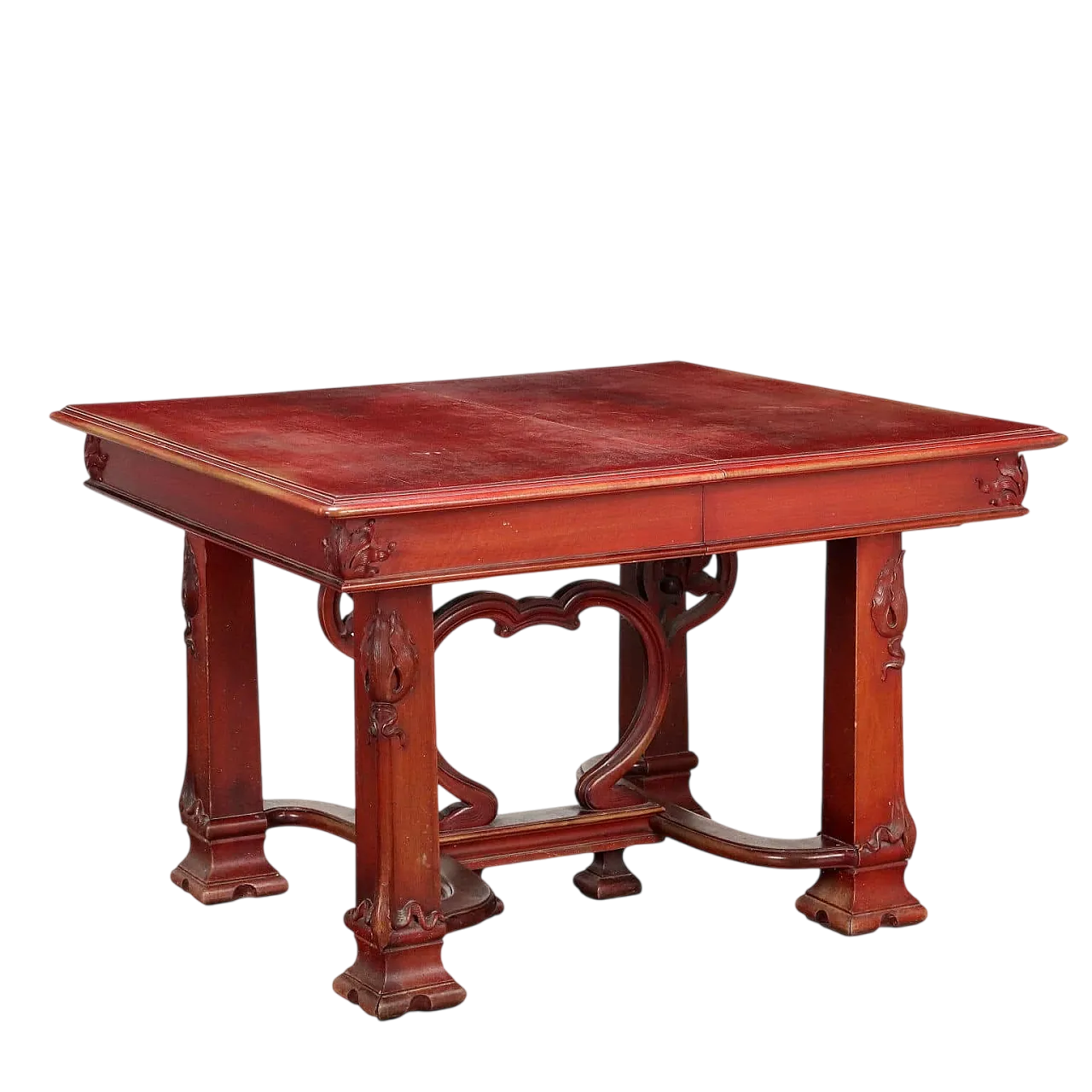 Tavolo Liberty in noce dipinto, allungabile, inizio '900 10