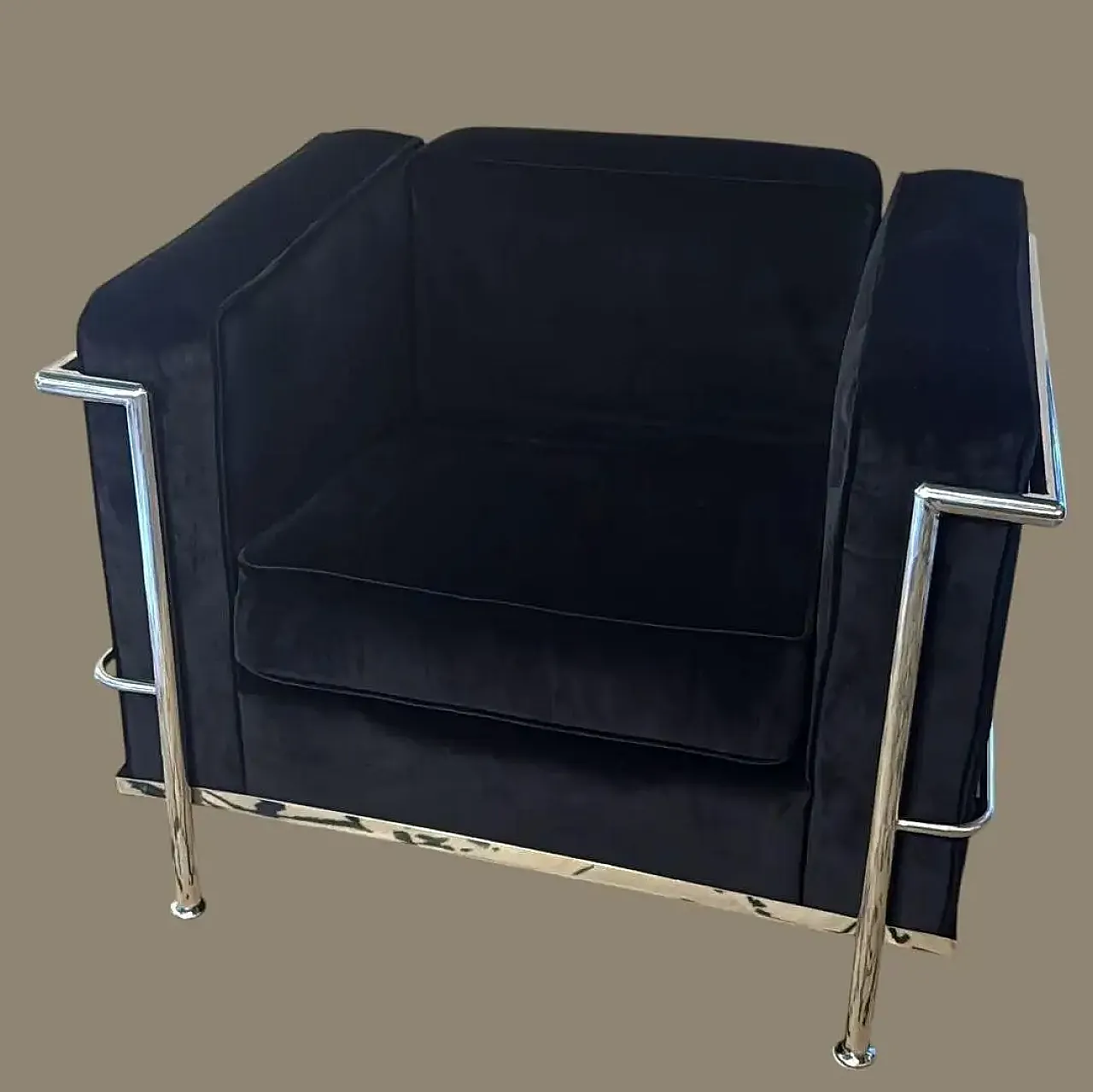 Poltrona in stile Le Corbusier in velluto e acciaio, fine '900 1