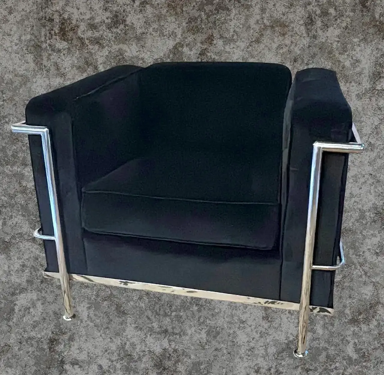 Poltrona in stile Le Corbusier in velluto e acciaio, fine '900 2