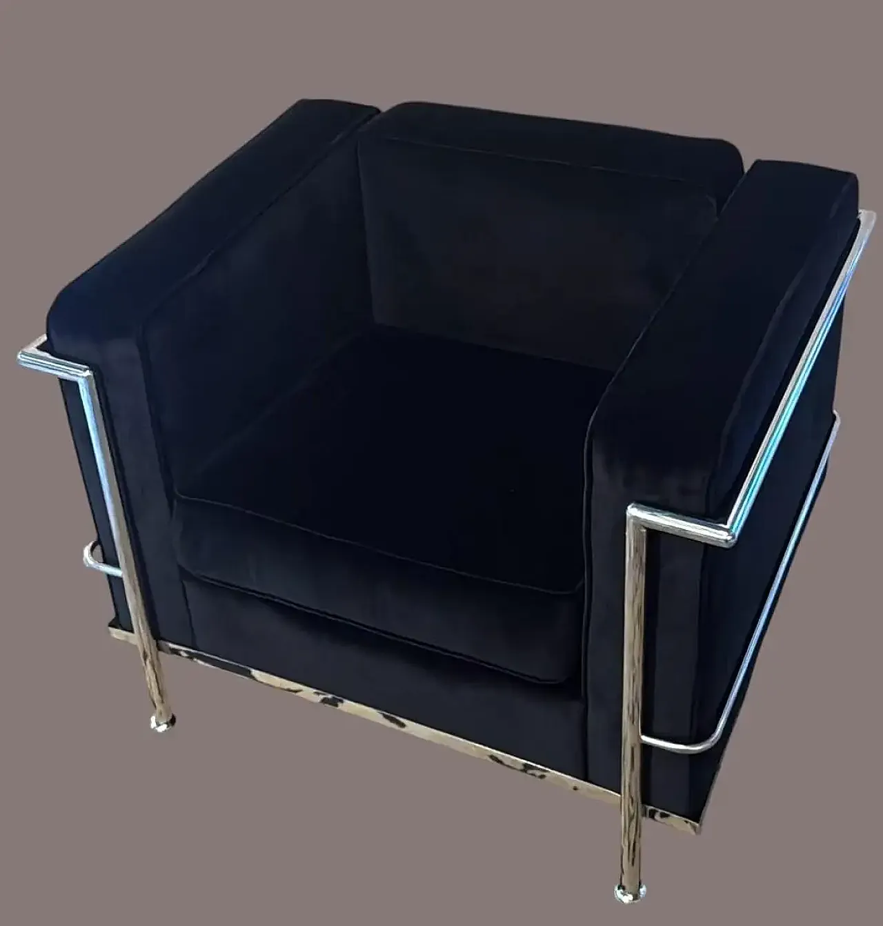 Poltrona in stile Le Corbusier in velluto e acciaio, fine '900 3