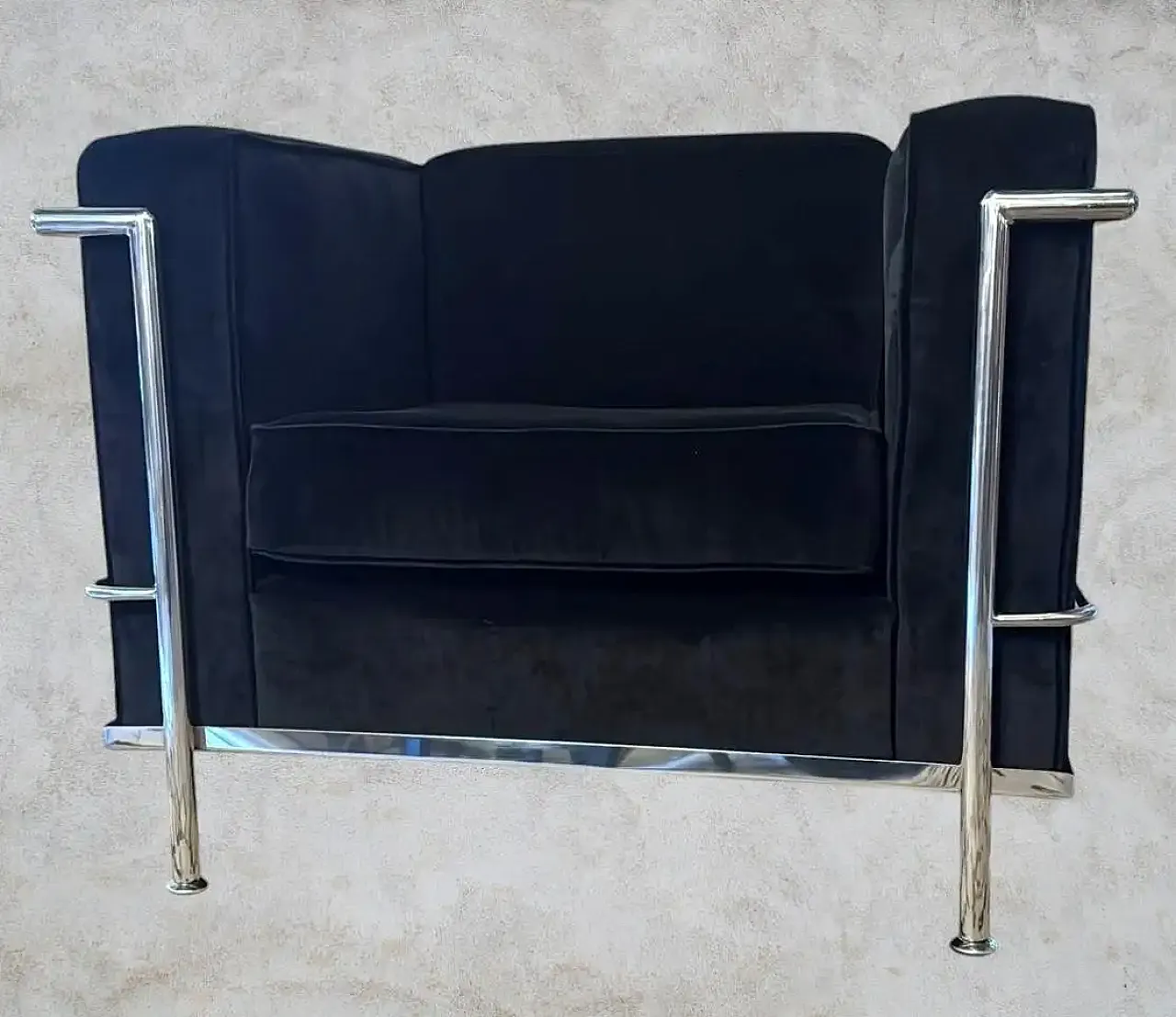 Poltrona in stile Le Corbusier in velluto e acciaio, fine '900 4