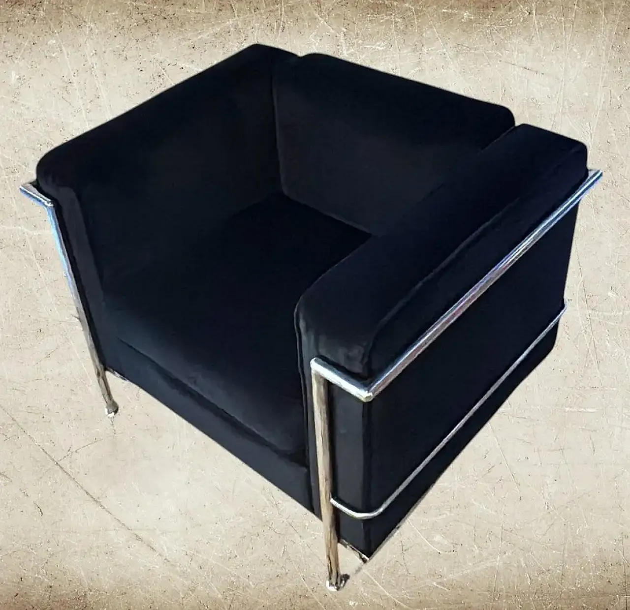 Poltrona in stile Le Corbusier in velluto e acciaio, fine '900 5