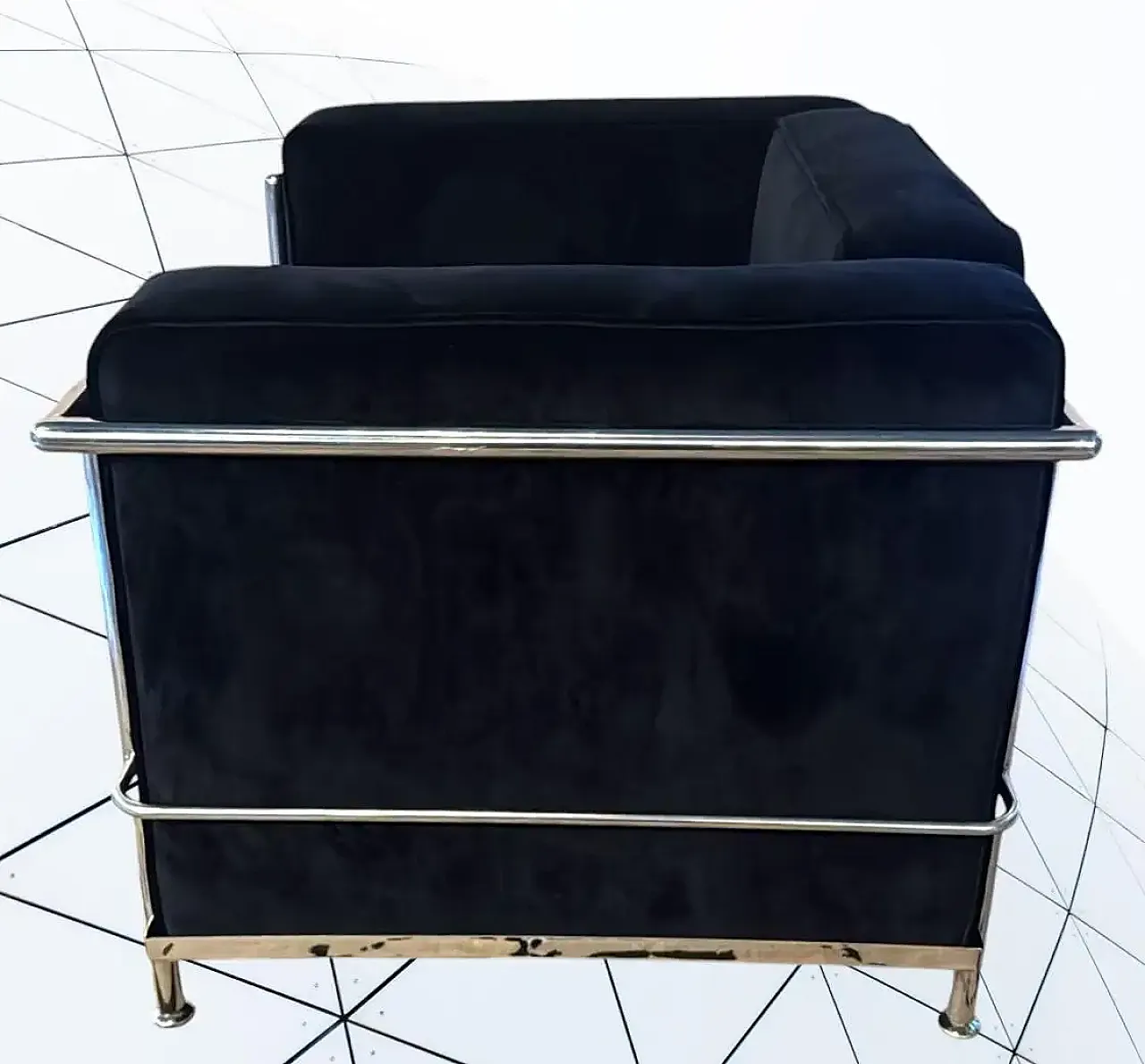 Poltrona in stile Le Corbusier in velluto e acciaio, fine '900 6