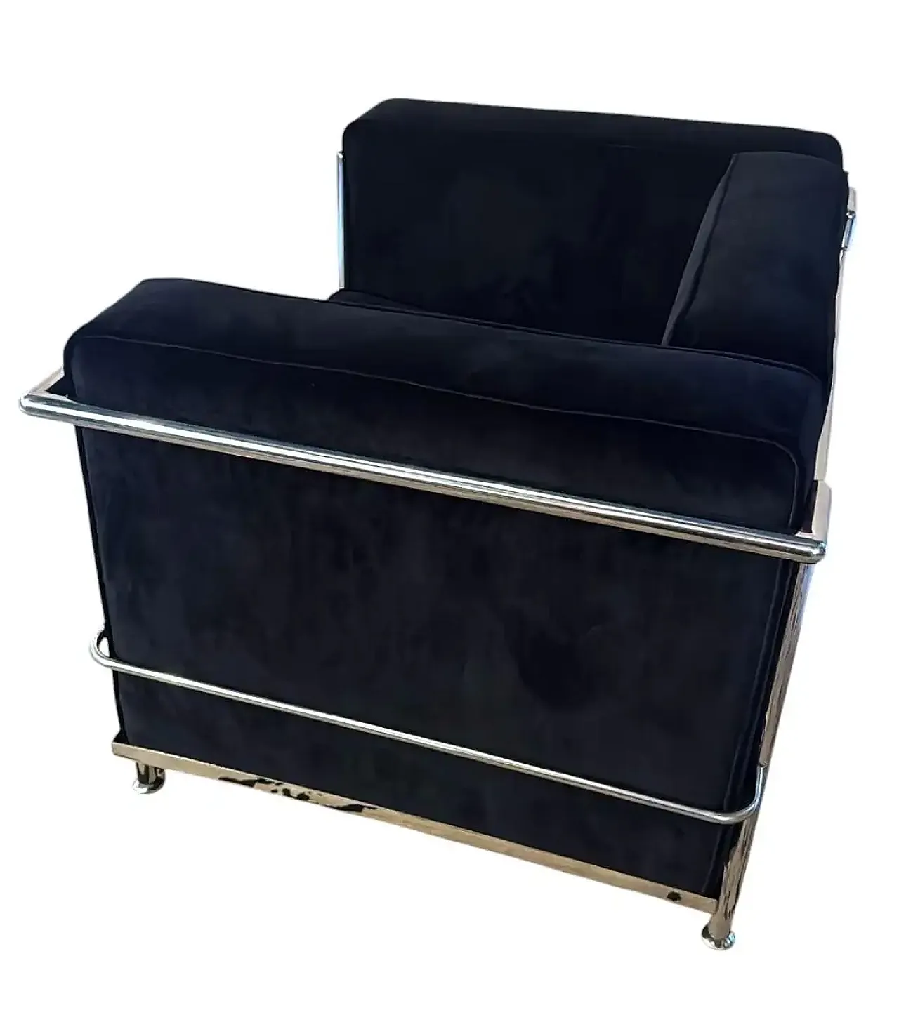 Poltrona in stile Le Corbusier in velluto e acciaio, fine '900 7