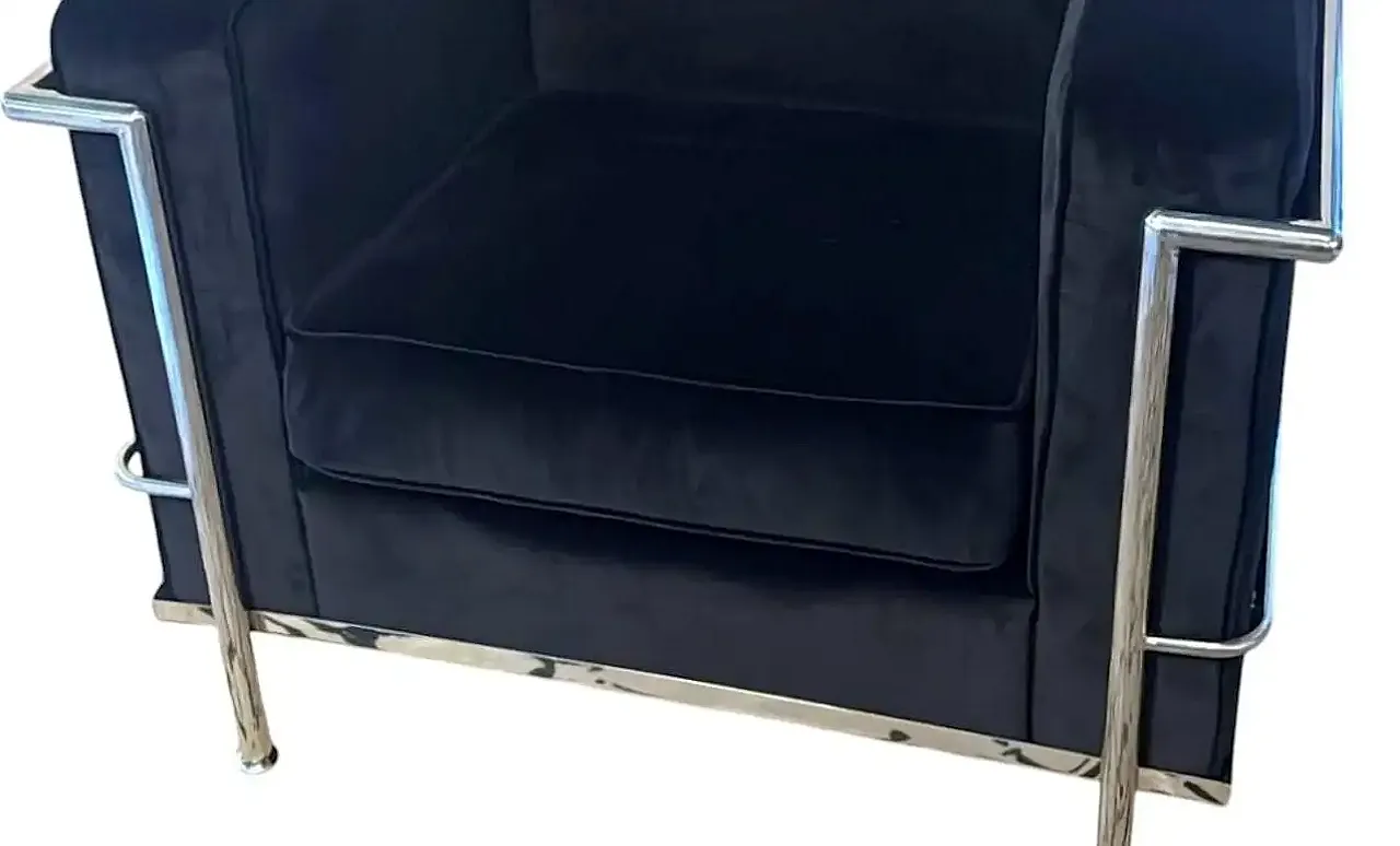 Poltrona in stile Le Corbusier in velluto e acciaio, fine '900 8
