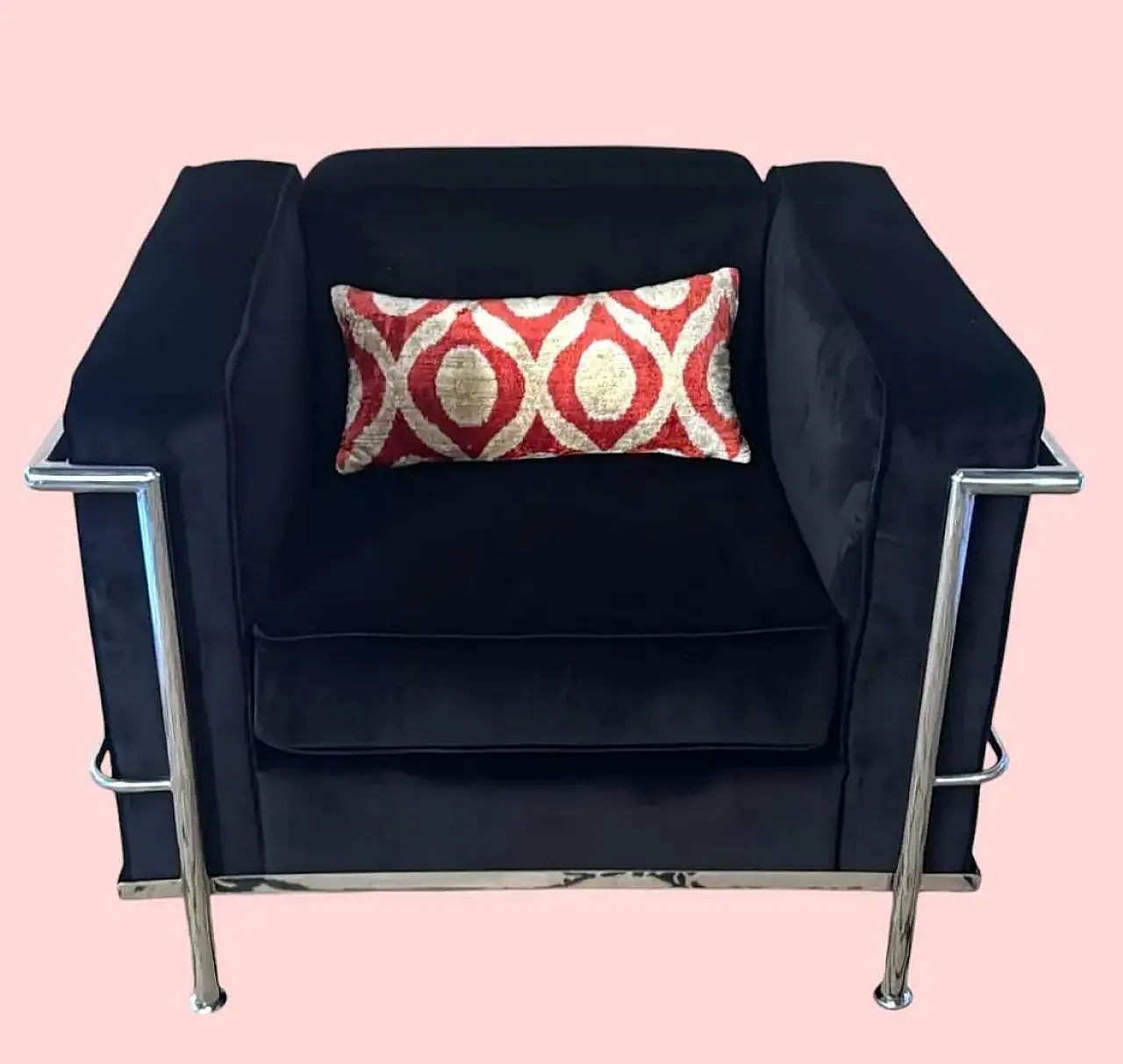 Poltrona in stile Le Corbusier in velluto e acciaio, fine '900 13