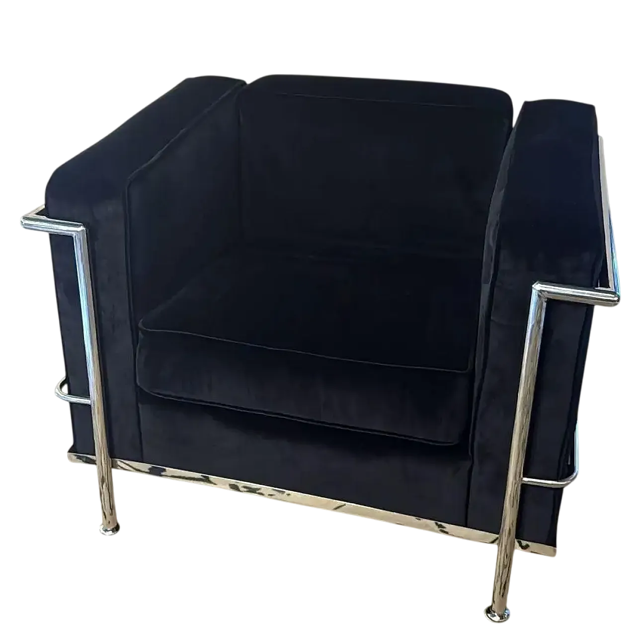 Poltrona in stile Le Corbusier in velluto e acciaio, fine '900 14