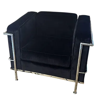 Poltrona in stile Le Corbusier in velluto e acciaio, fine '900