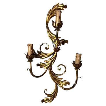 Applique stile rococò con lastra e fusione in ottone dorato, metà '900