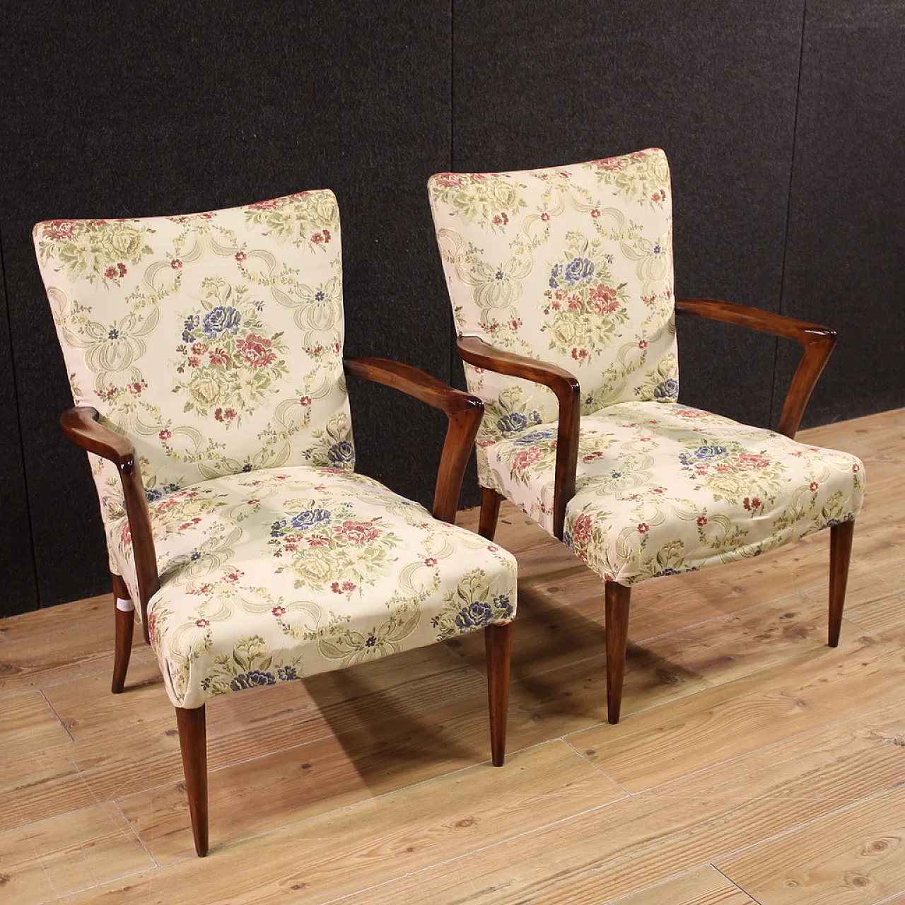 Pair of Italian Mid-century beech armchairs, 20th century 1
