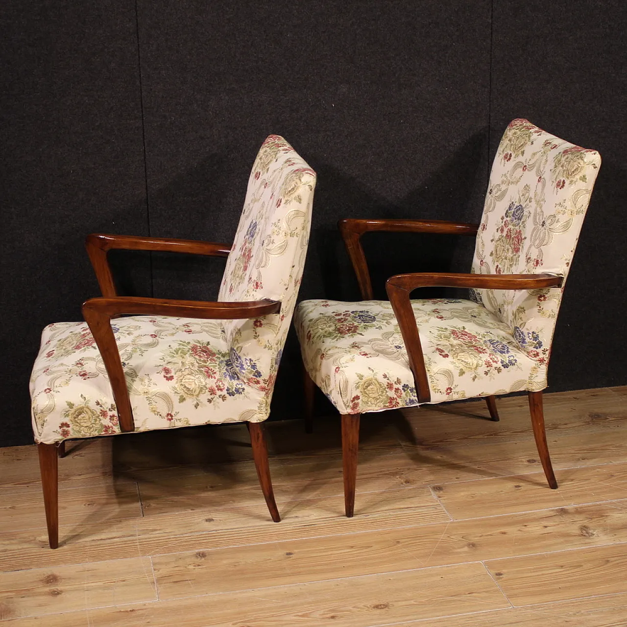 Pair of Italian Mid-century beech armchairs, 20th century 6