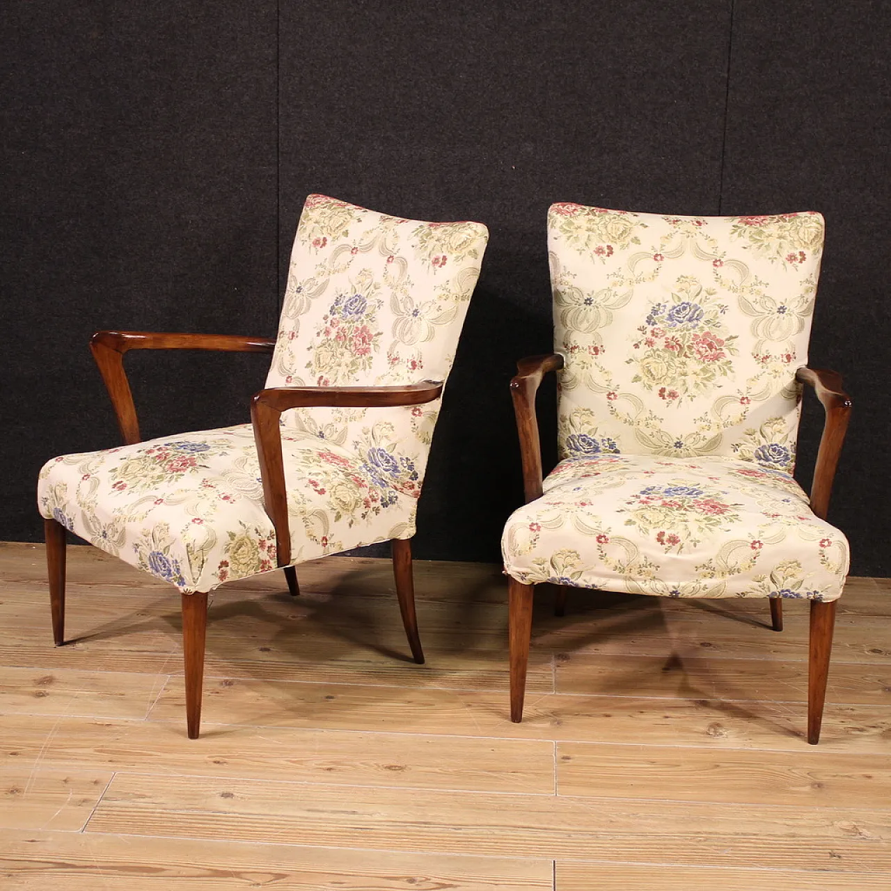 Pair of Italian Mid-century beech armchairs, 20th century 12