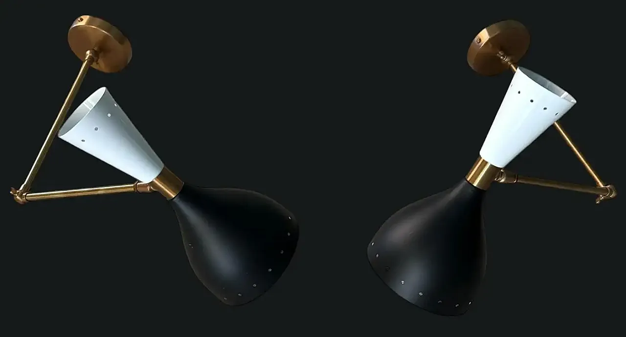 Coppia di applique in ottone e metallo in stile Stilnovo, anni 2000 1