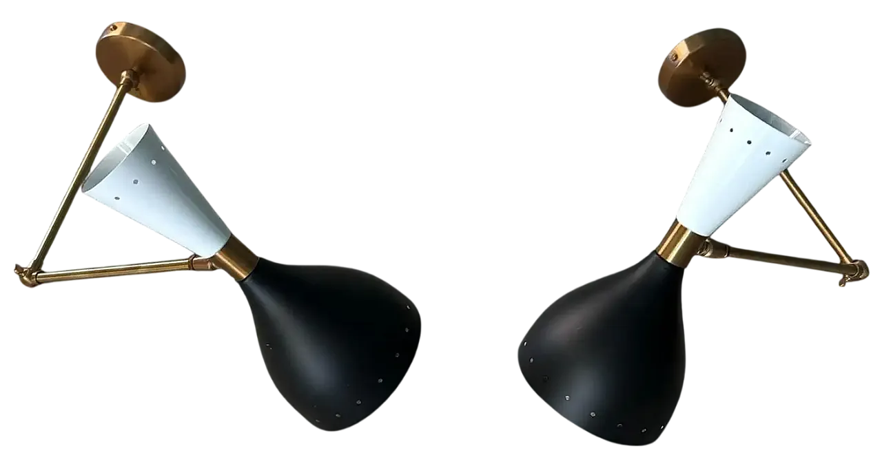 Coppia di applique in ottone e metallo in stile Stilnovo, anni 2000 15