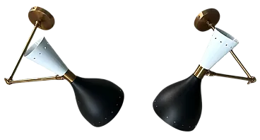 Coppia di applique in ottone e metallo in stile Stilnovo, anni 2000