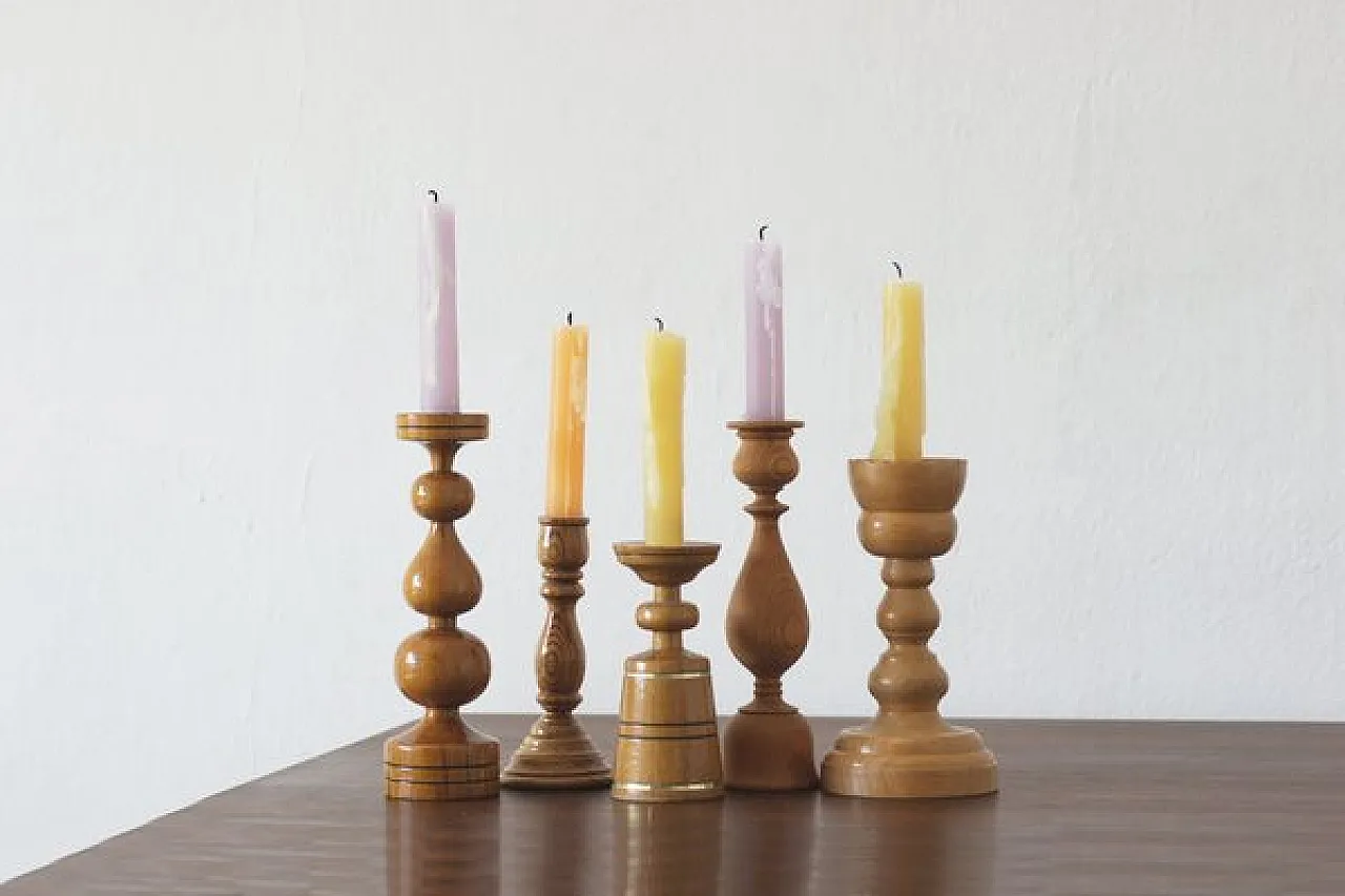 5 Wooden candleholders, 1970s 3