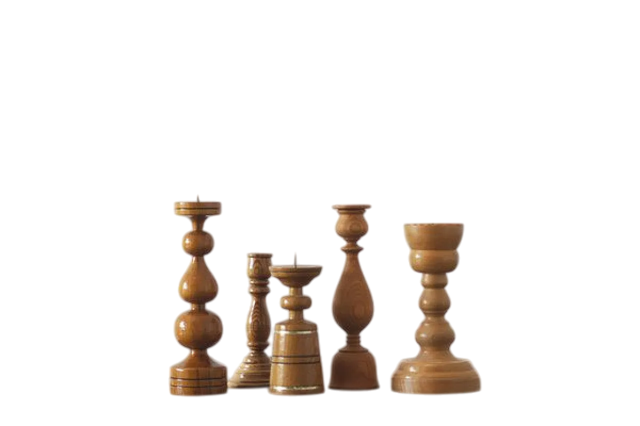 5 Wooden candleholders, 1970s 6