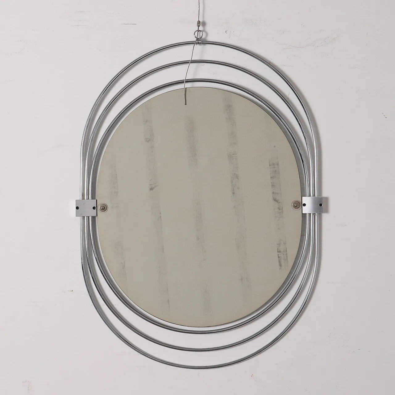 Specchio da parete in metallo e vetro, anni '70 8