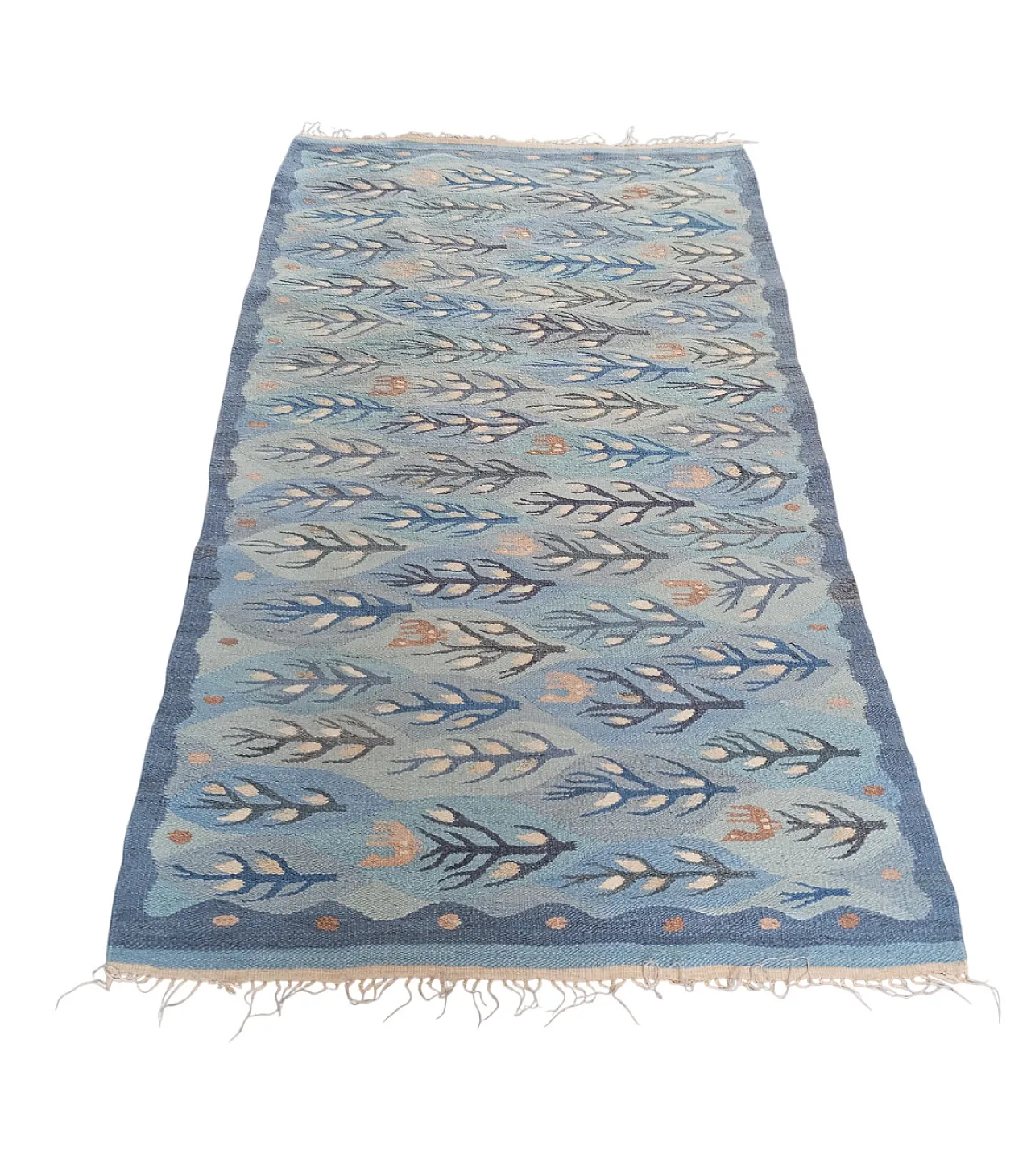 Kilim/arazzo tessuto a mano in lana azzurro, anni ‘70 1