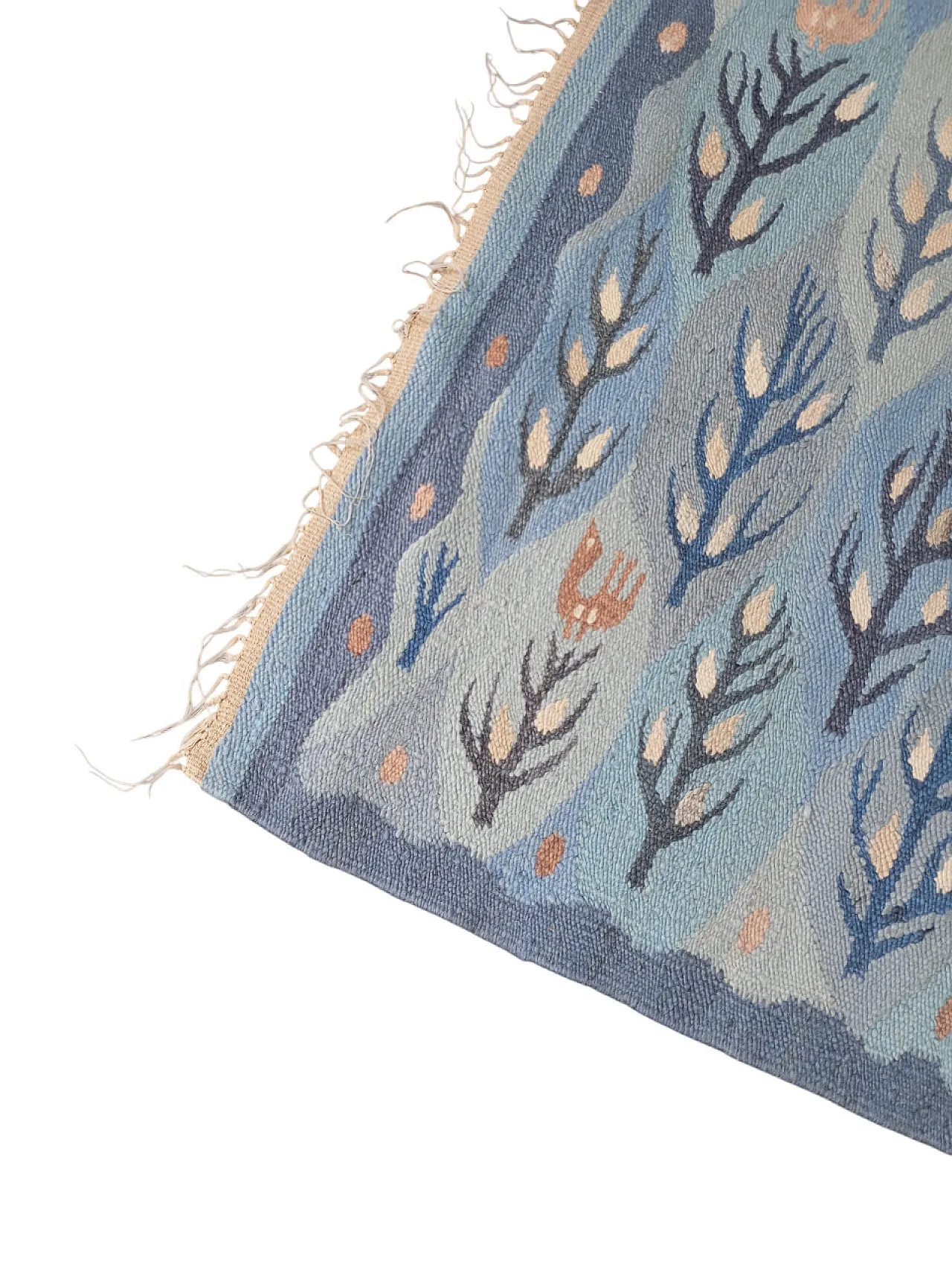 Kilim/arazzo tessuto a mano in lana azzurro, anni ‘70 3