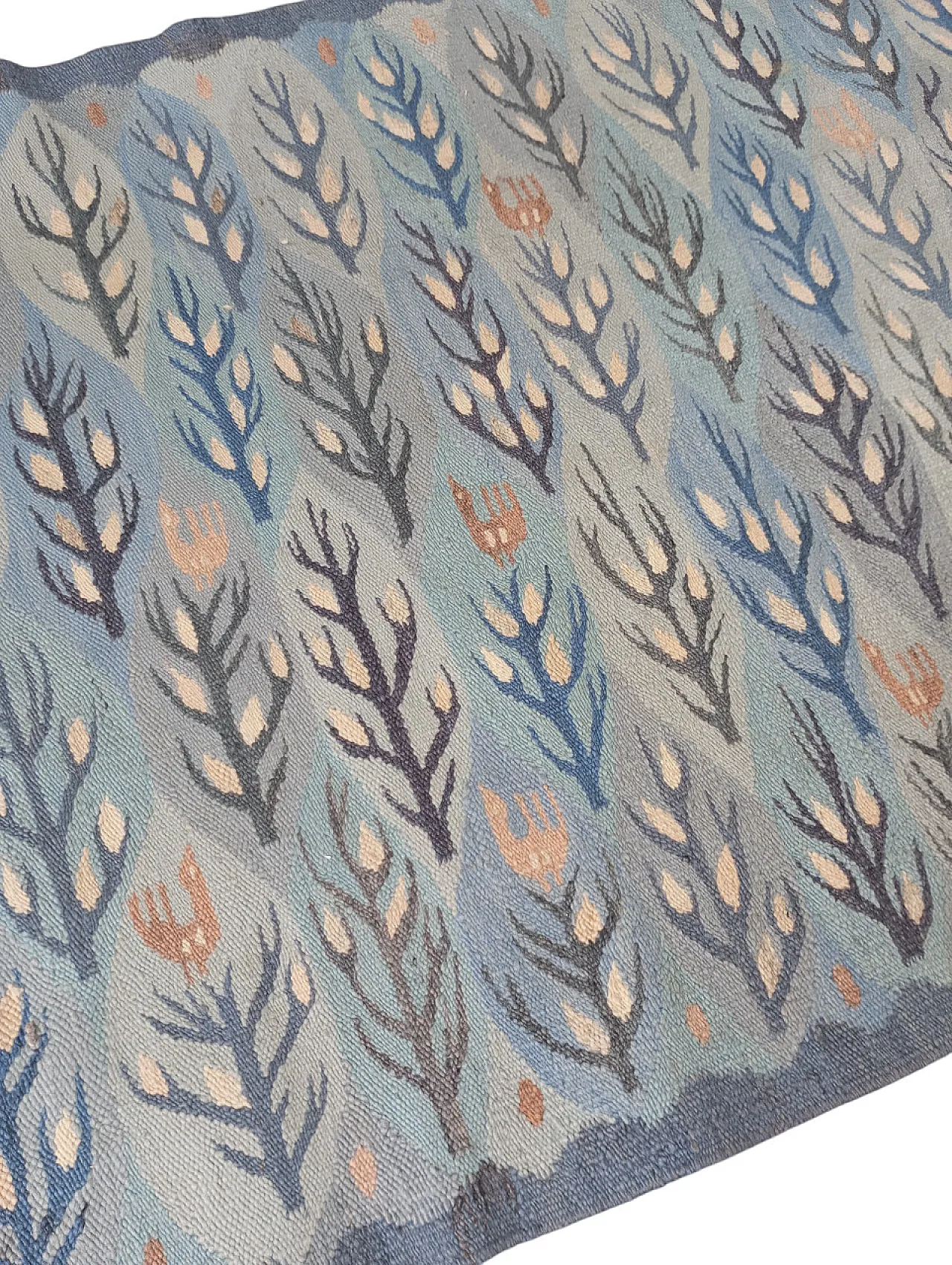 Kilim/arazzo tessuto a mano in lana azzurro, anni ‘70 4