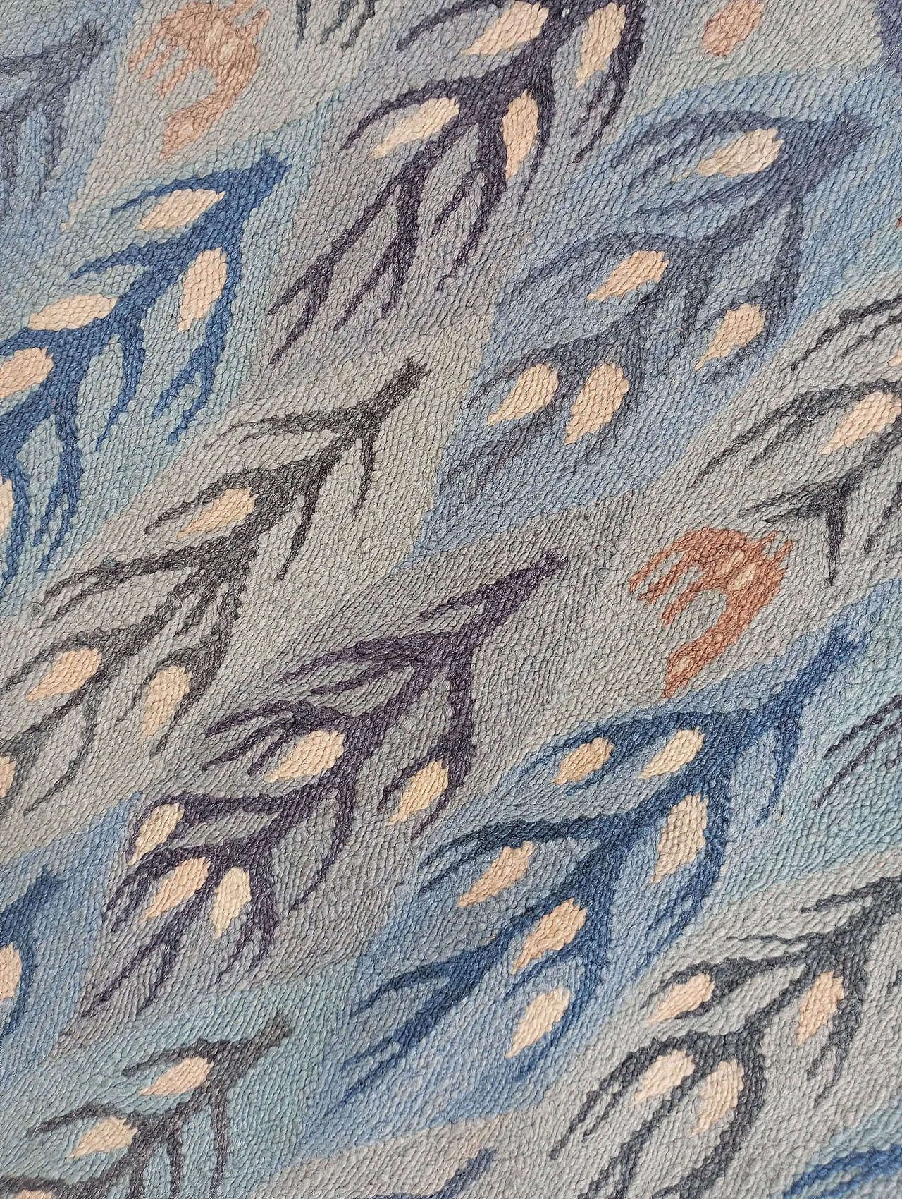 Kilim/arazzo tessuto a mano in lana azzurro, anni ‘70 8