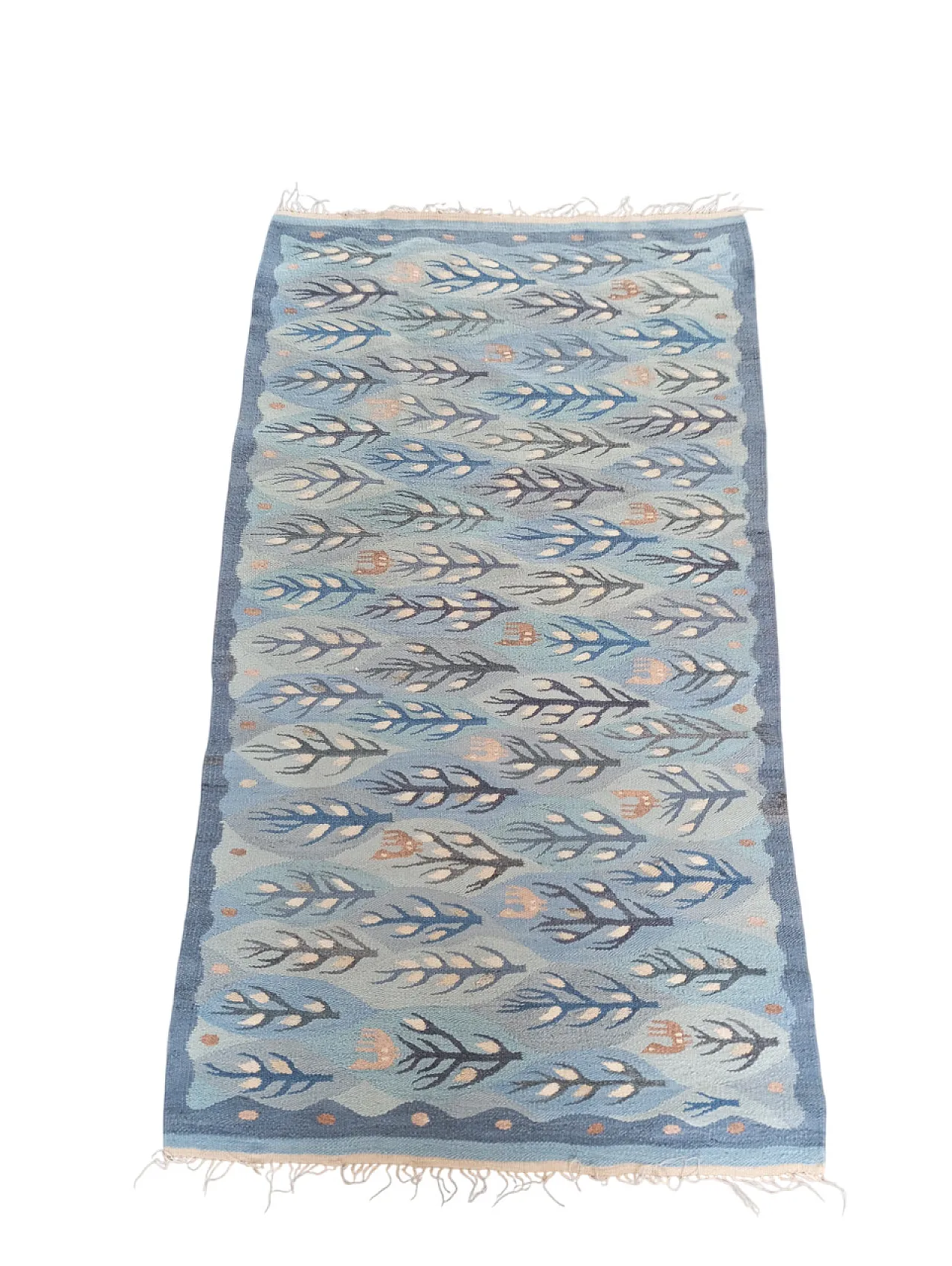 Kilim/arazzo tessuto a mano in lana azzurro, anni ‘70 9