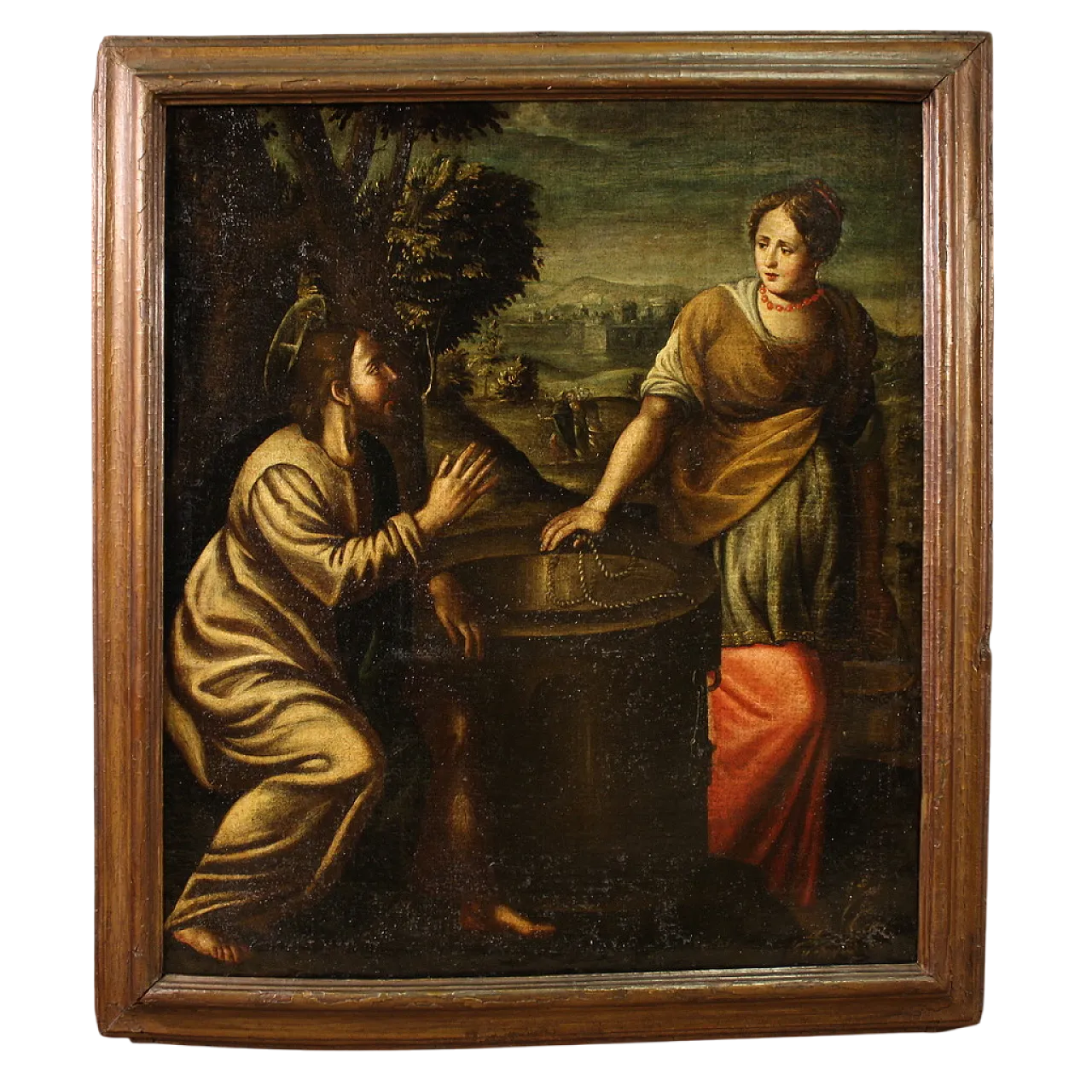 Dipinto italiano Cristo e la Samaritana al pozzo, '600 17