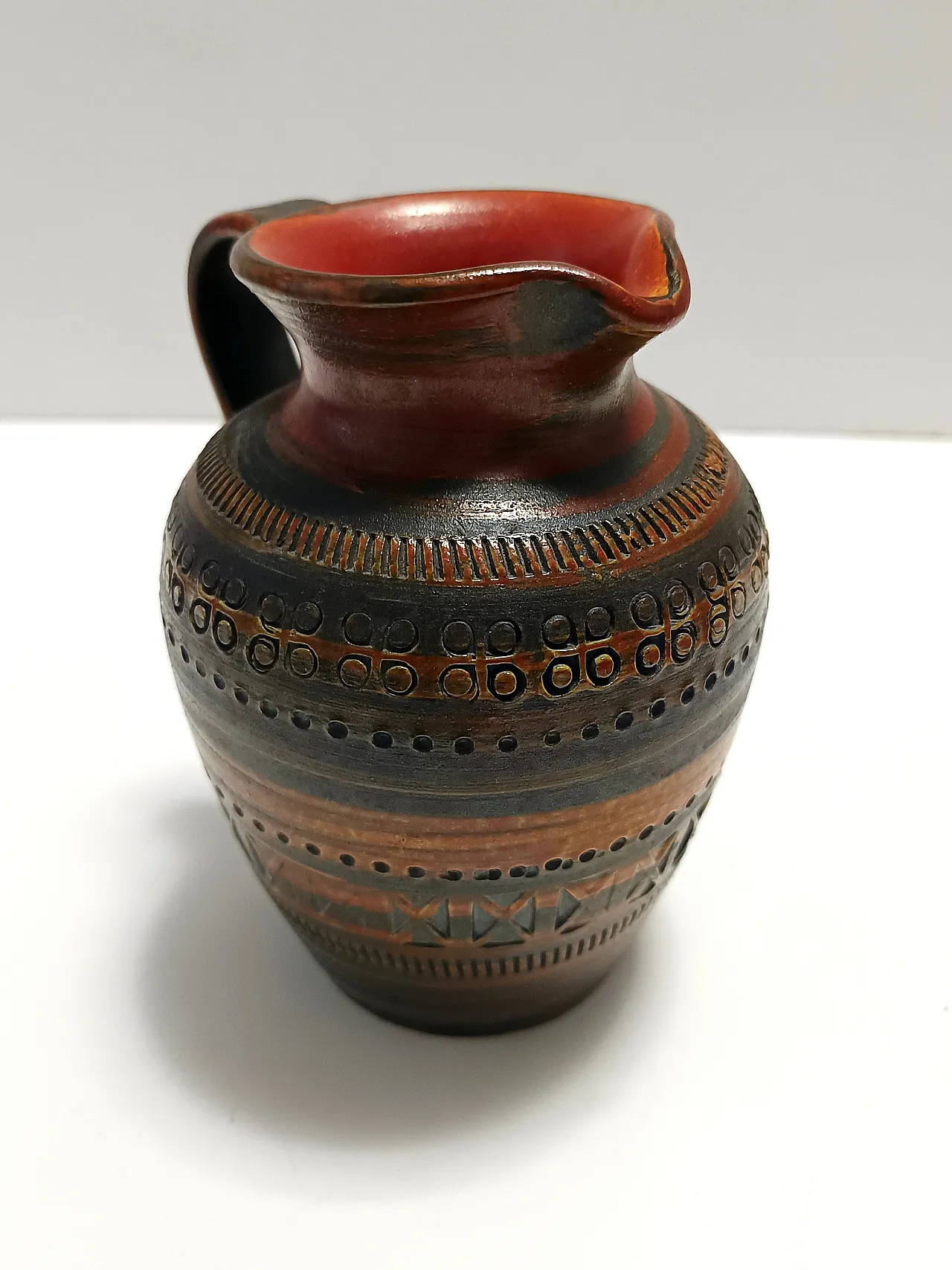 Brown lacquered terracotta pitcher by Aldo Londi for Bitossi, 60s 1