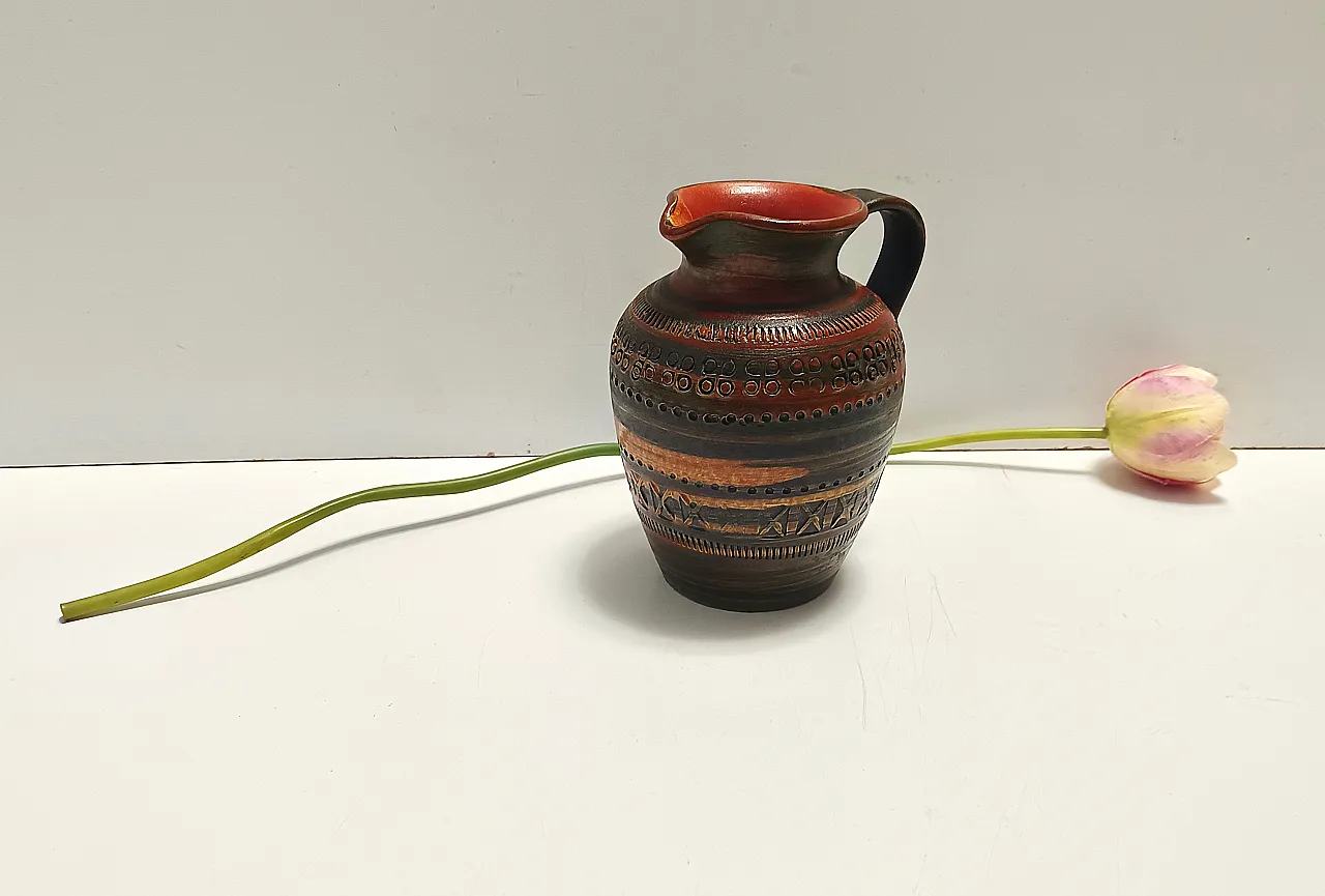 Brown lacquered terracotta pitcher by Aldo Londi for Bitossi, 60s 4