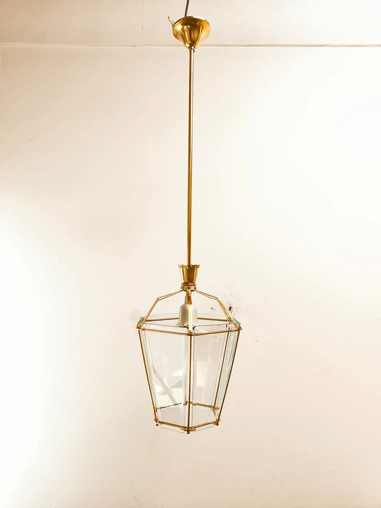 Lanterna in ottone e vetro trasparente, anni '40 1