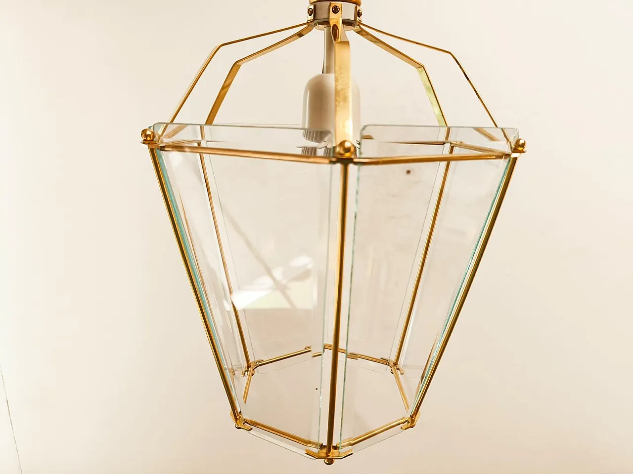 Lanterna in ottone e vetro trasparente, anni '40 2