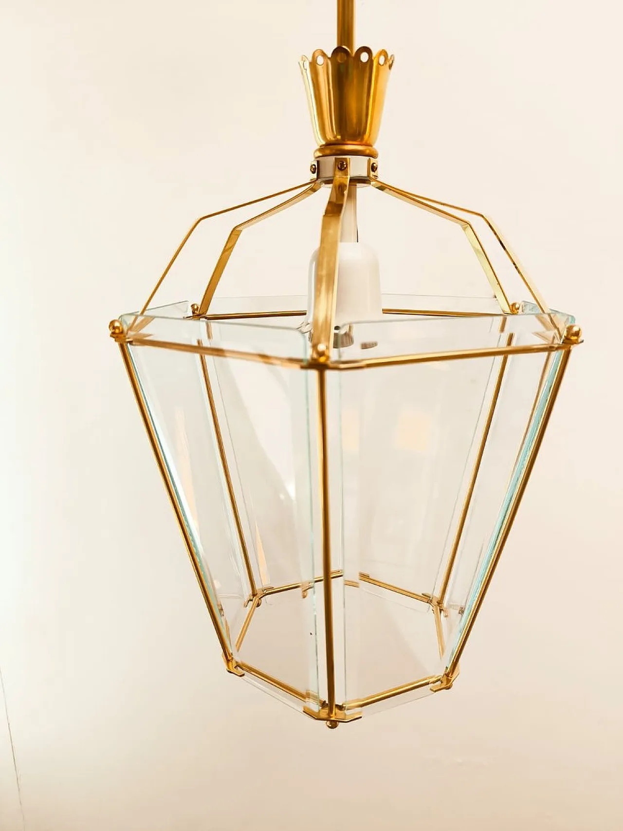 Lanterna in ottone e vetro trasparente, anni '40 3