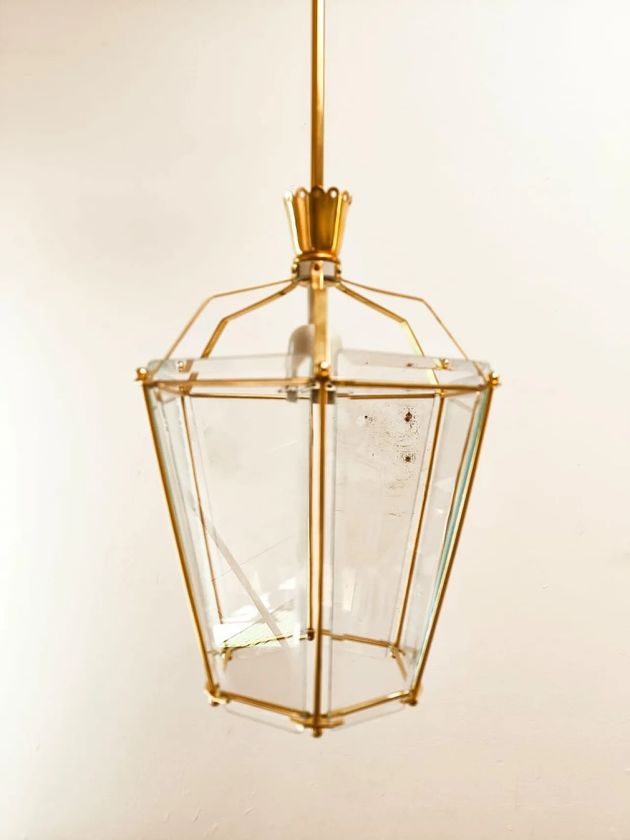 Lanterna in ottone e vetro trasparente, anni '40 4