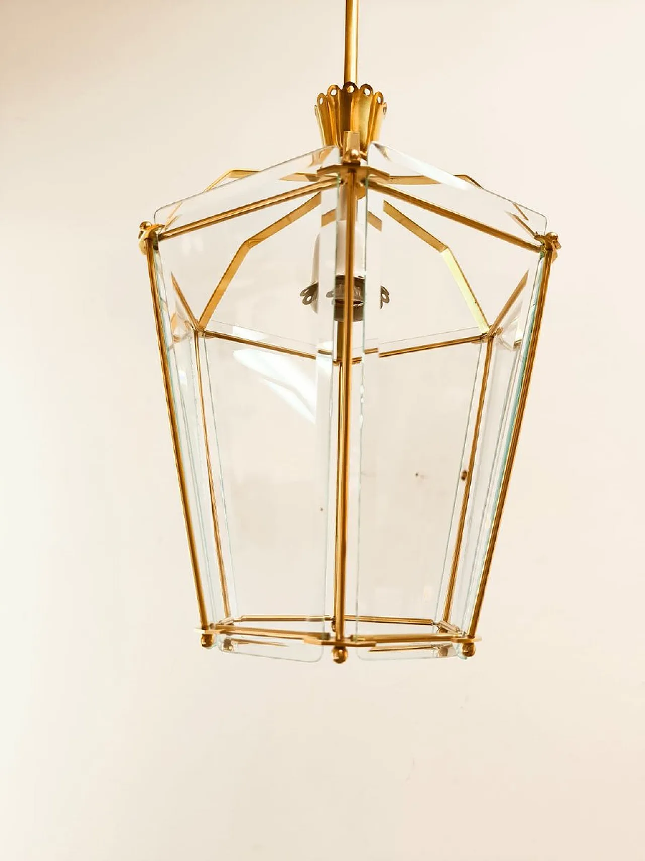 Lanterna in ottone e vetro trasparente, anni '40 5