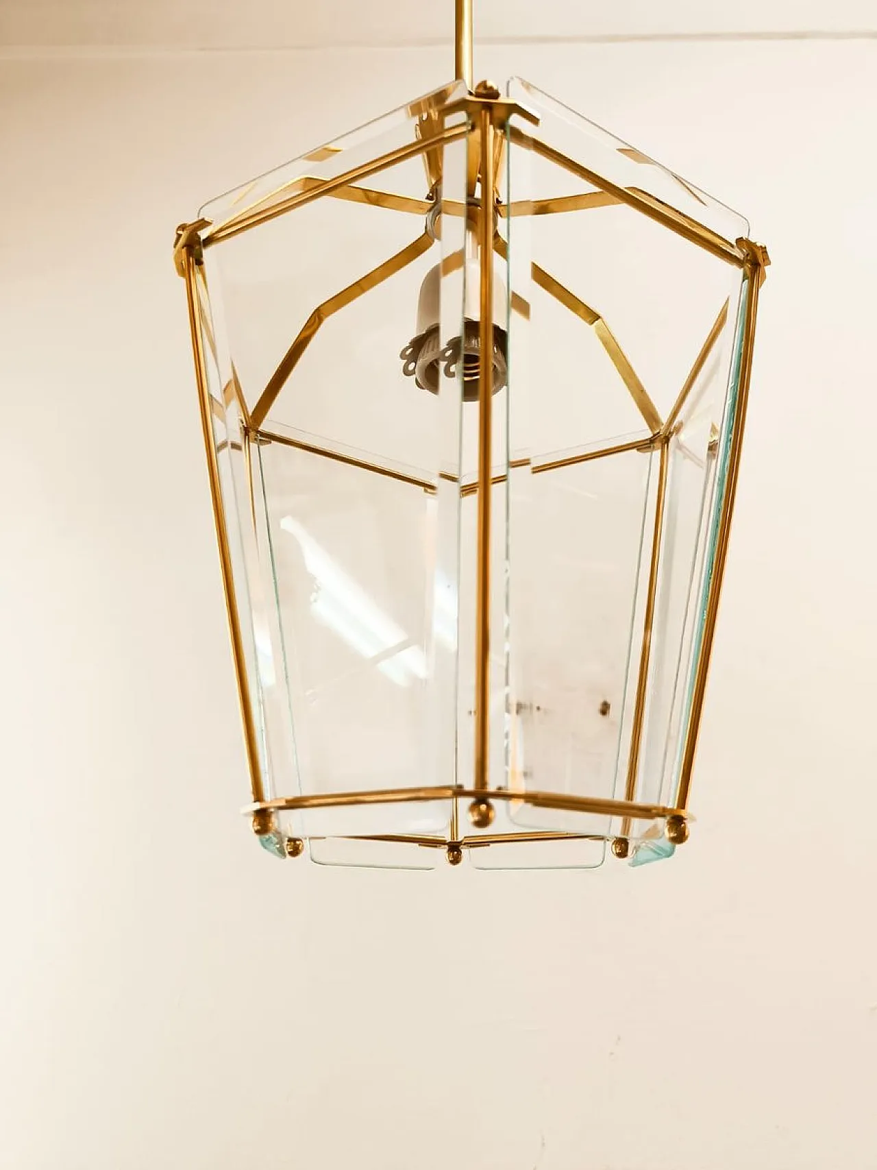 Lanterna in ottone e vetro trasparente, anni '40 7