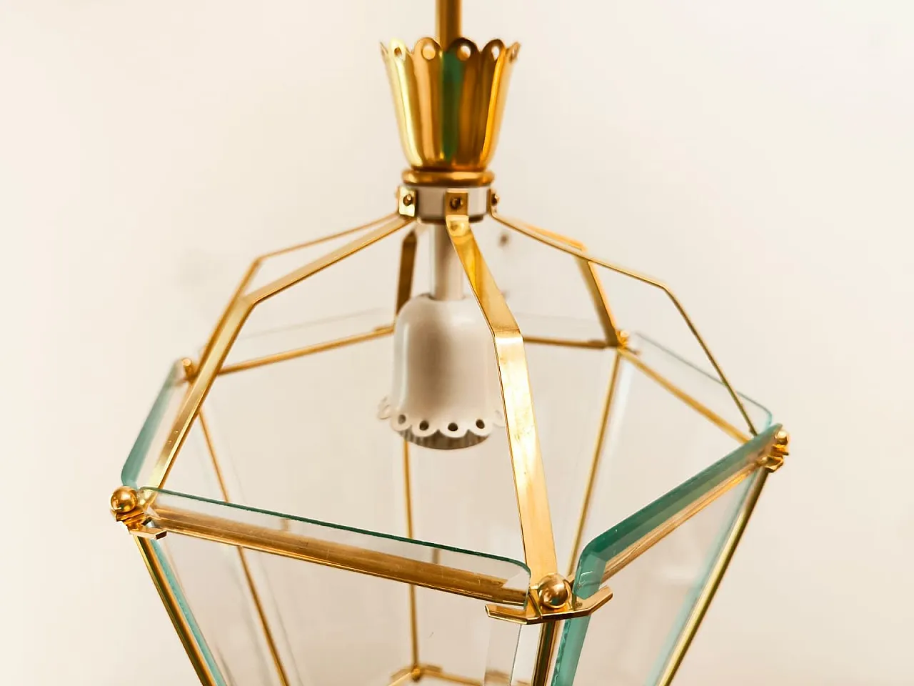 Lanterna in ottone e vetro trasparente, anni '40 11