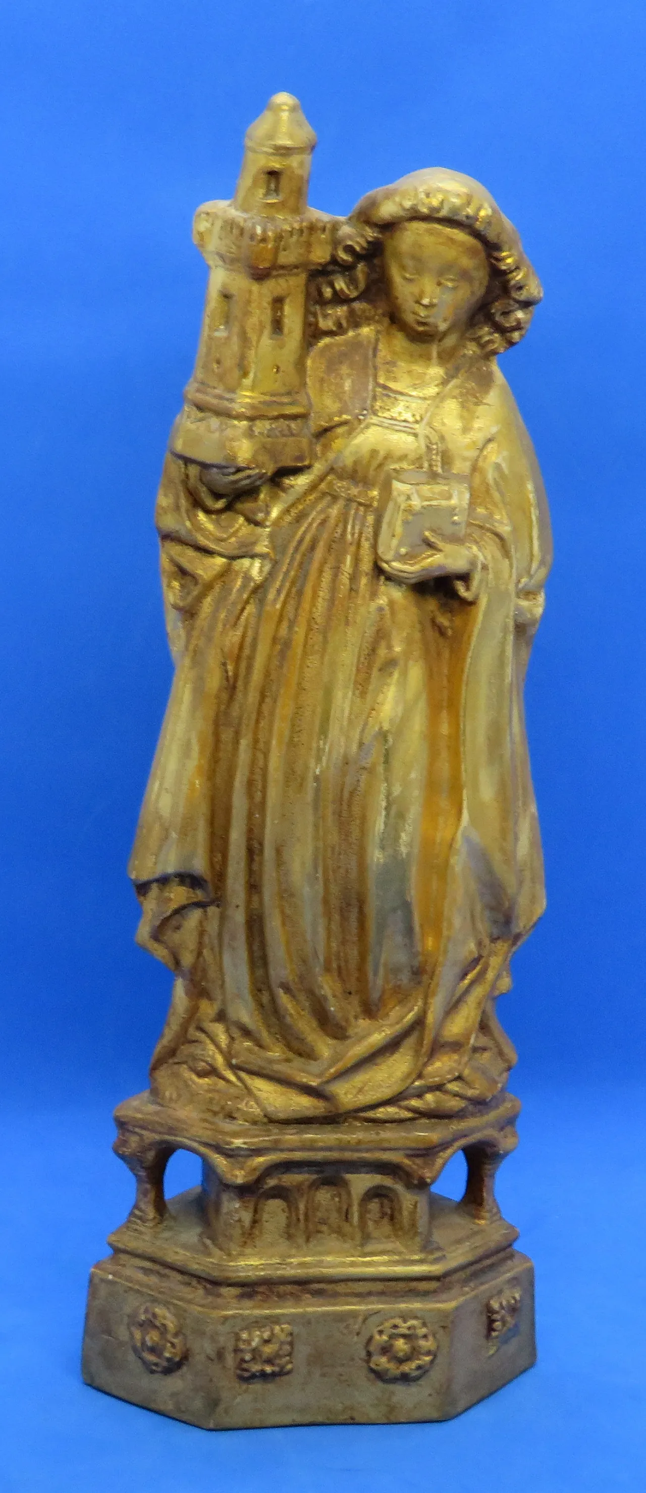 St. Barbara, gilded ceramic religious statuette, 19th century 1