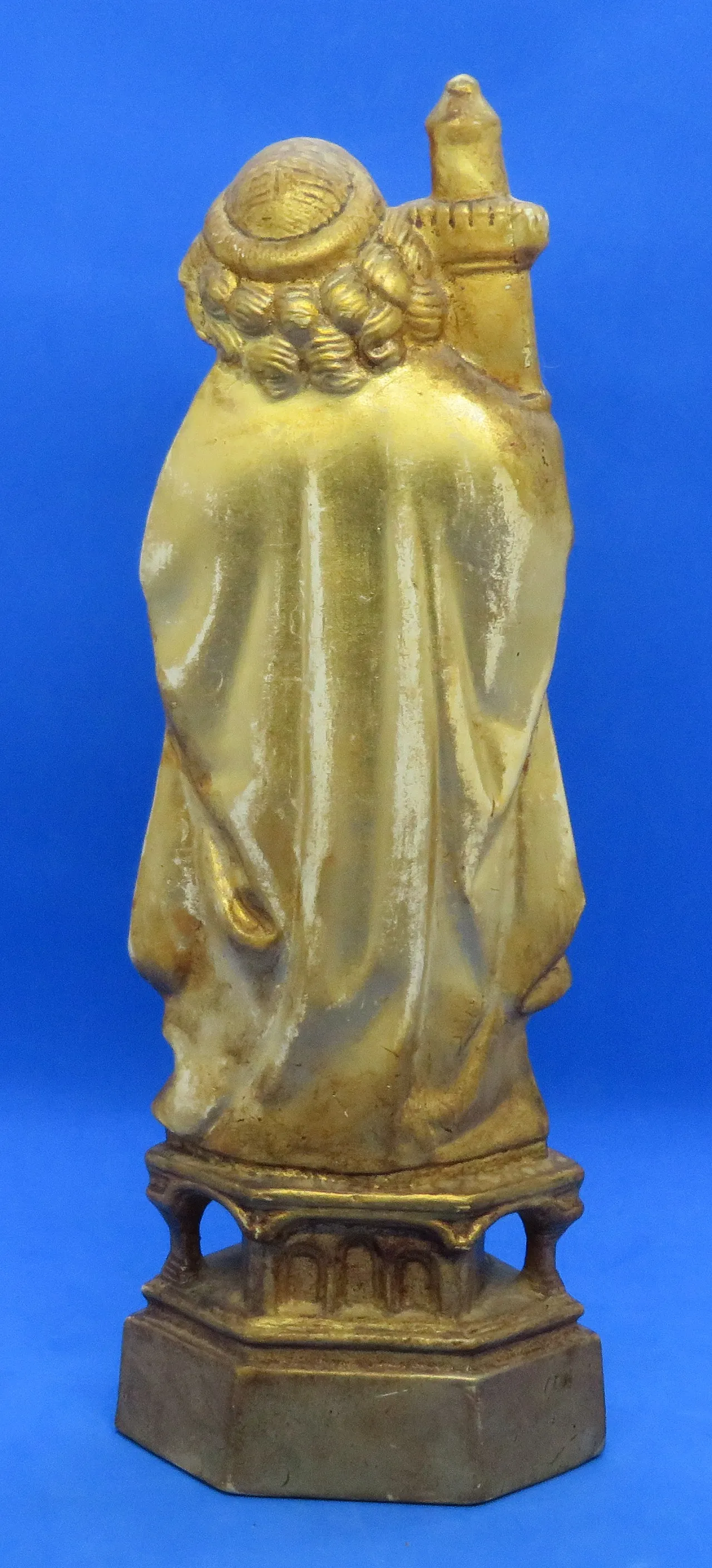 St. Barbara, gilded ceramic religious statuette, 19th century 3