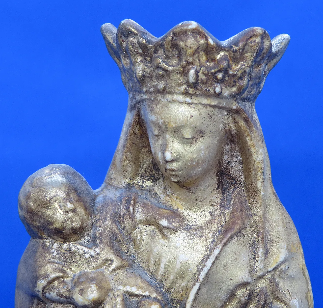 Madonna and Child, gilded ceramic statuette, 19th century 5
