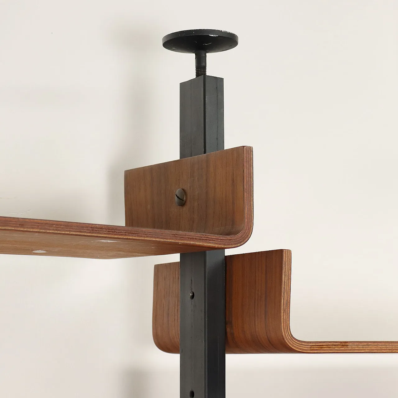 Vintage ceiling to floor bookcase in laminate teak and metal, 1960s 6