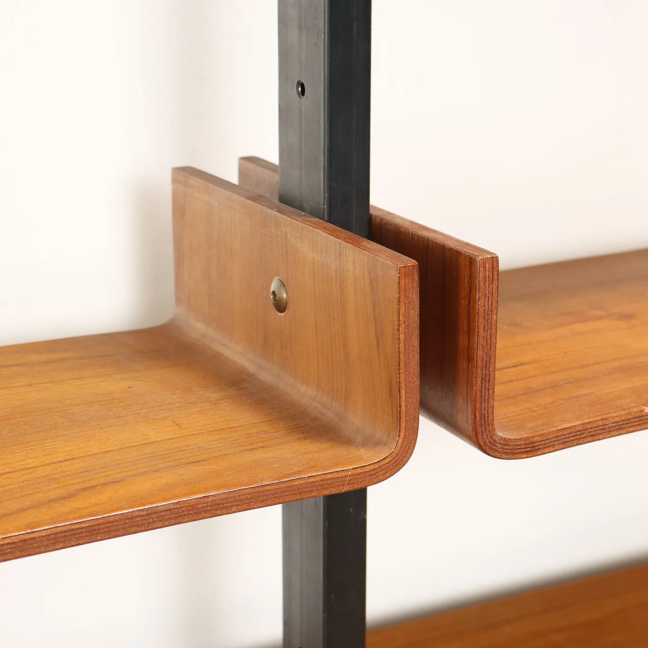 Vintage ceiling to floor bookcase in laminate teak and metal, 1960s 7