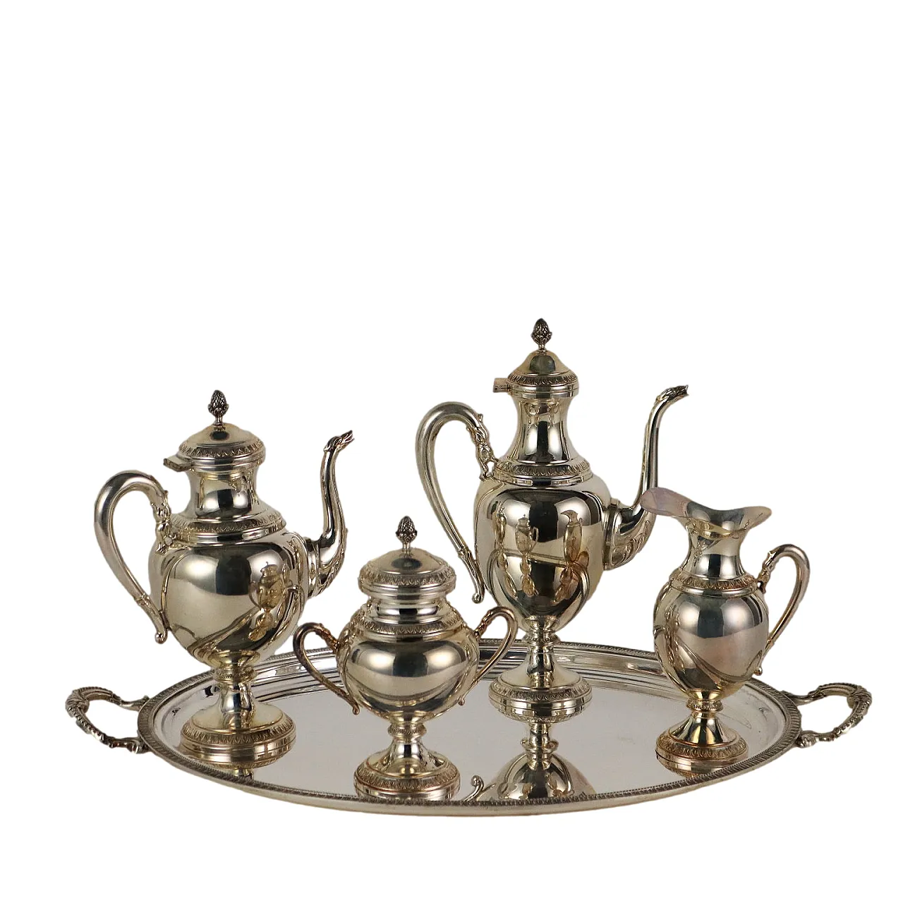 Silver coffee and tea set with tray, 20th century 1