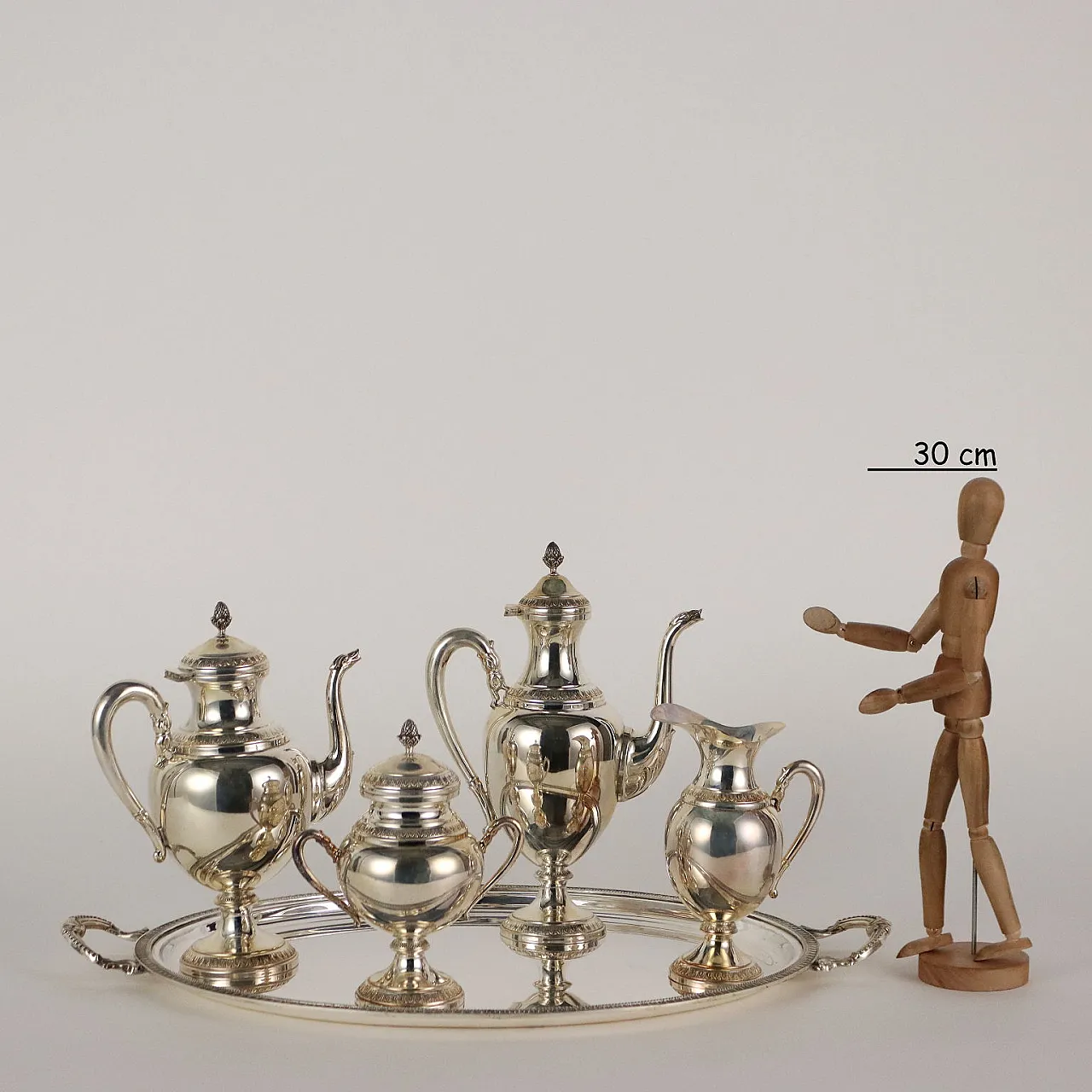 Silver coffee and tea set with tray, 20th century 2