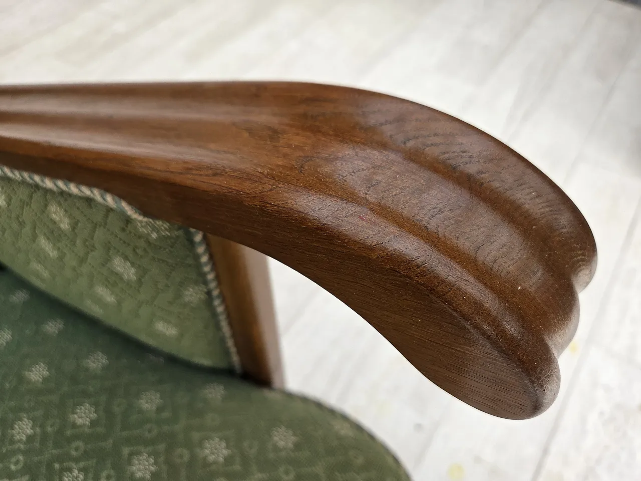 Anni '50, poltrona danese, tessuto originale di lana mobili verdi/beige. 9