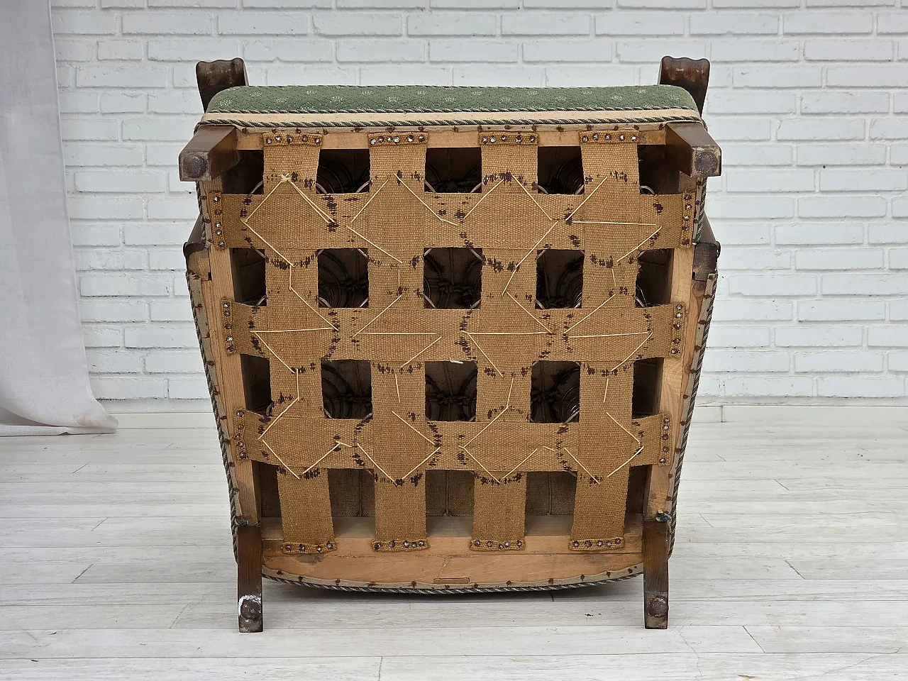 Anni '50, poltrona danese, tessuto originale di lana mobili verdi/beige. 18