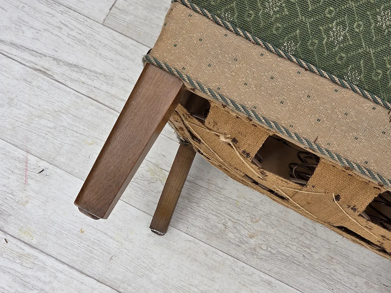 Anni '50, poltrona danese, tessuto originale di lana mobili verdi/beige. 19