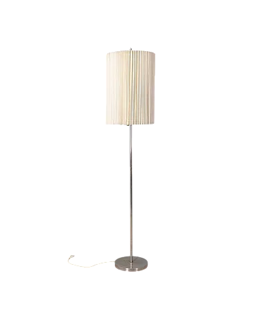 Lampada da terra in metallo e paralume plissettato, anni '60