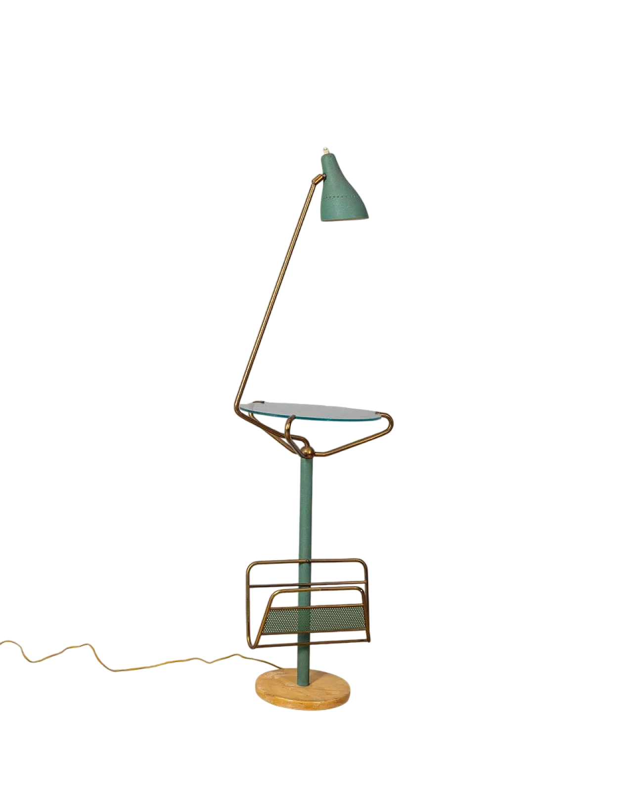 Tavolino da caffè con lampada e portariviste, anni '50 11