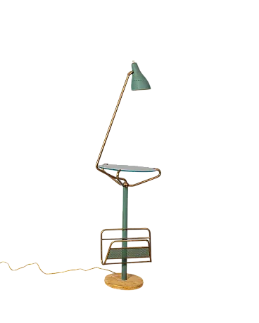 Tavolino da caffè con lampada e portariviste, anni '50